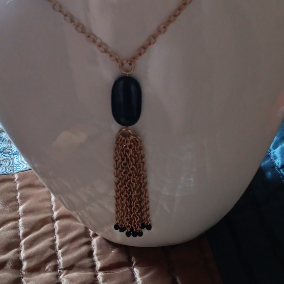 Black and Gold Tassel Long Chain Necklace - Picture 2 of 2